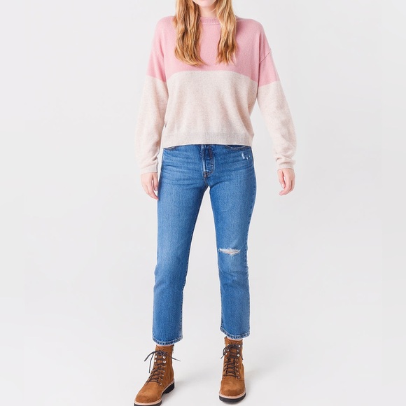 Velvet by Graham & Spencer Women's Nora 100% Cashmere Sweater XS Cream and Pink - Picture 2 of 8